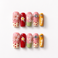 Handmade candy pop french graffiti press on nails 3D flower design medium coffin-Daisy Pop Art A060