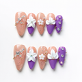 Handmade purple french tip 3D flower press on nails almond medium almond rhinestone nude set set-Soft Violet A066