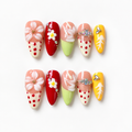 Handmade candy pop french graffiti press on nails 3D flower design medium almond-Daisy Pop Art A078