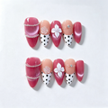Handmade barbie pink cat eye french nails polka dot 3D flower press on nails medium almond-Sweet Dot A085