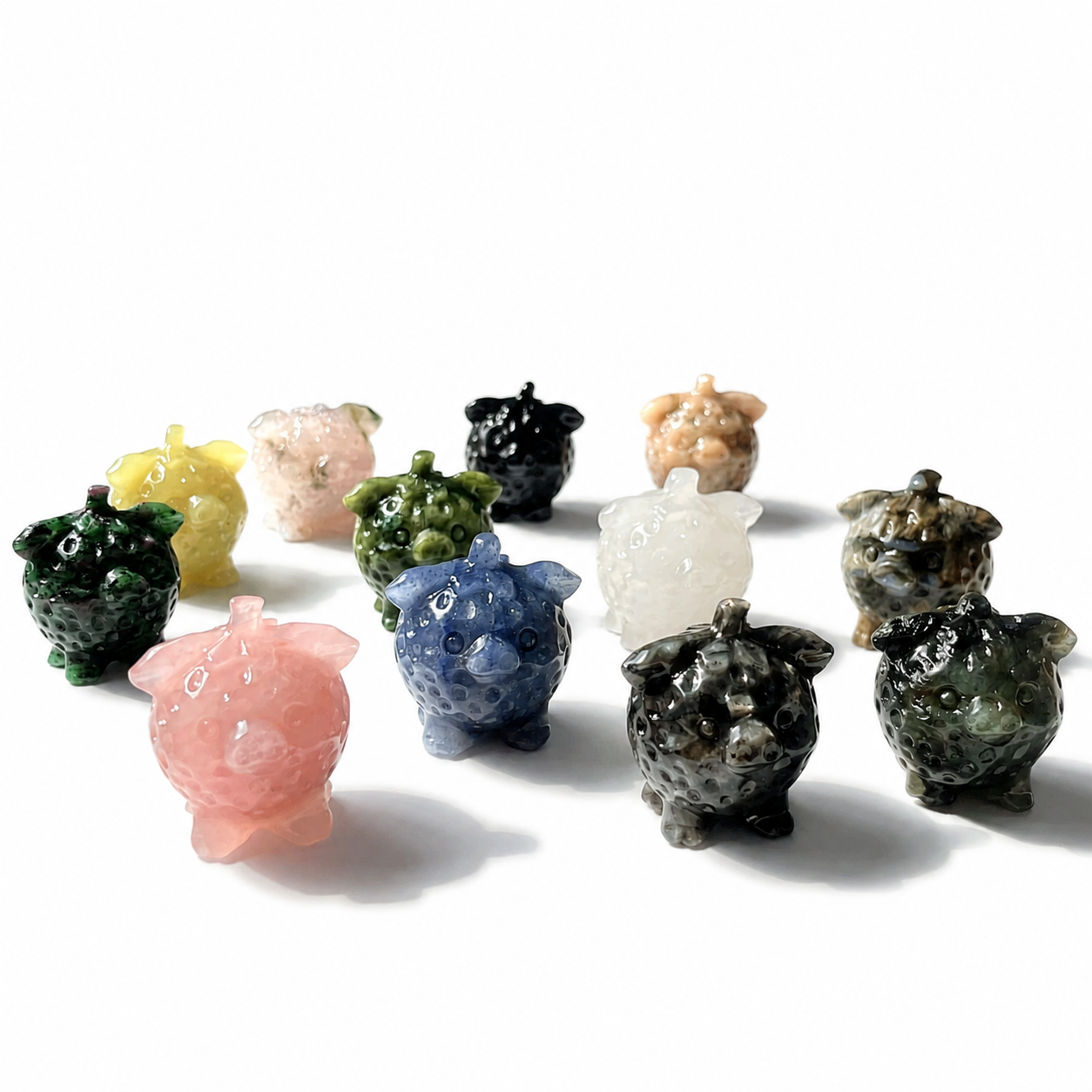 Multi-material strawberry shaped pig crystal carving-C015