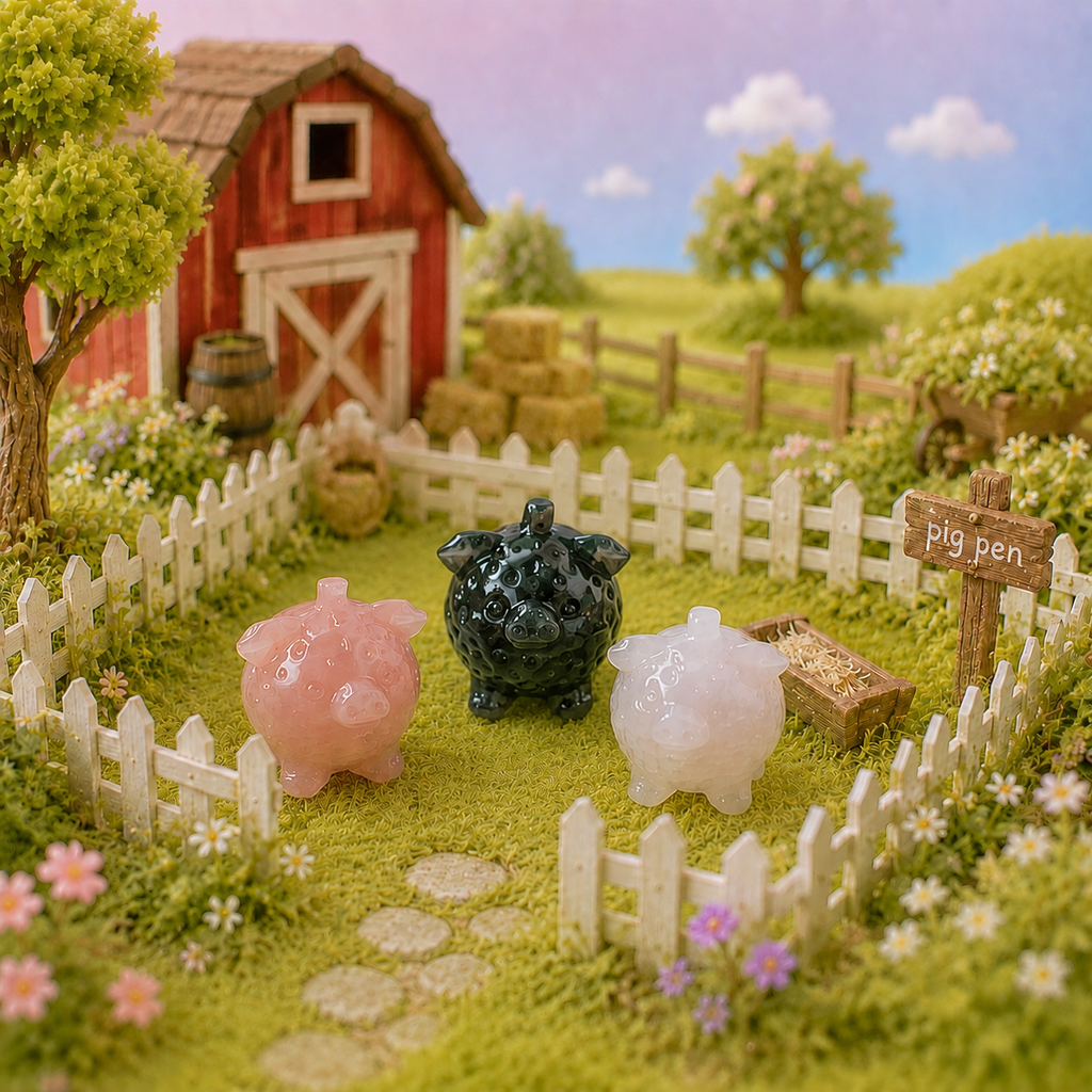 Multi-material strawberry shaped pig crystal carving-C015