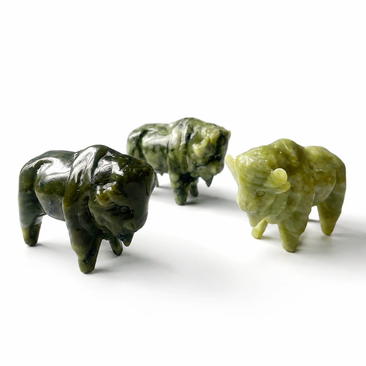 1PC natural green jade bison crystal carving-C013