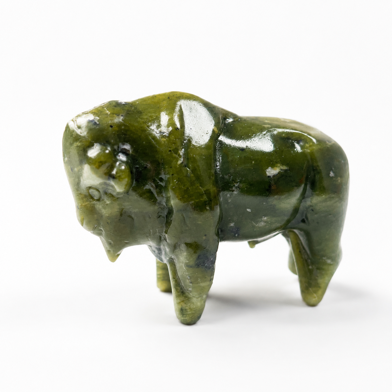 1PC natural green jade bison crystal carving-C013