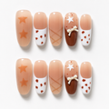 Handmade mediumoval press on nails nude brown french tips with hand painted stars-Wafer Biscuits A091