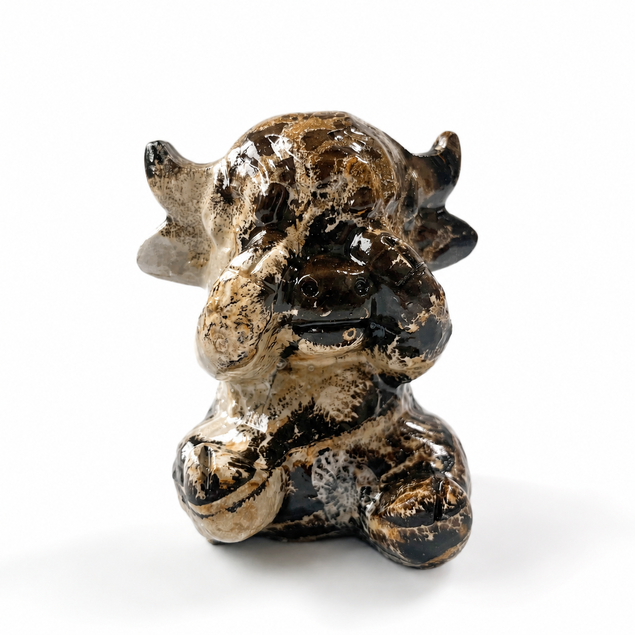 1PC natural chinese painting stone shy/giggly cow crystal carving-C022