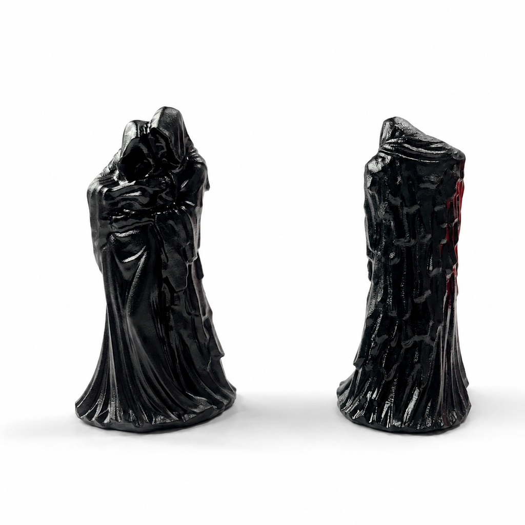Handmade black obsidian grim reaper crystal carving gothic hooded guardian statue-C023