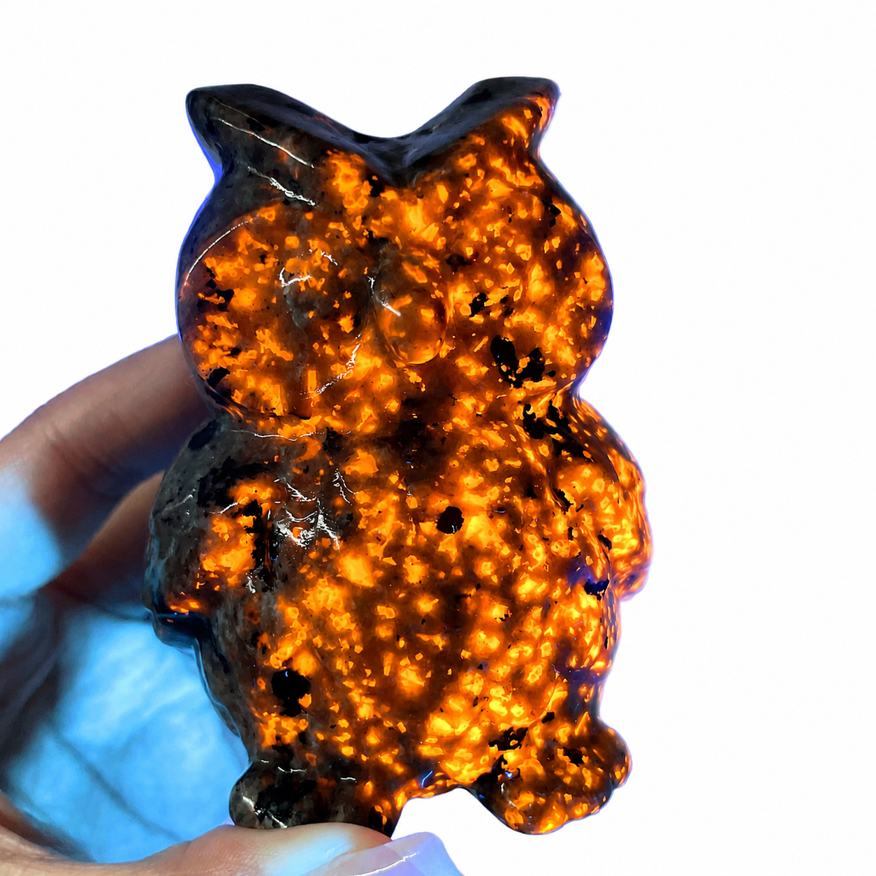 3inch hand carved UV-reactive yooperlite owl crystal carving-C020