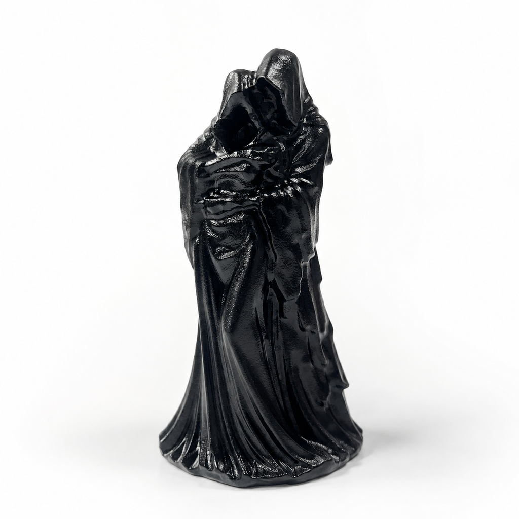 Handmade black obsidian grim reaper crystal carving gothic hooded guardian statue-C023