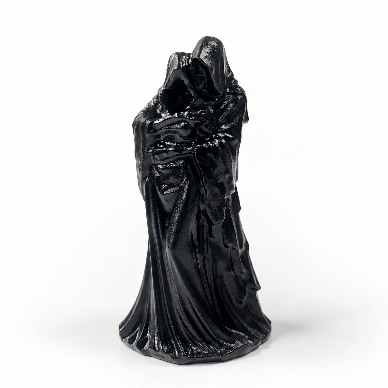 Handmade black obsidian grim reaper crystal carving gothic hooded guardian statue-C023
