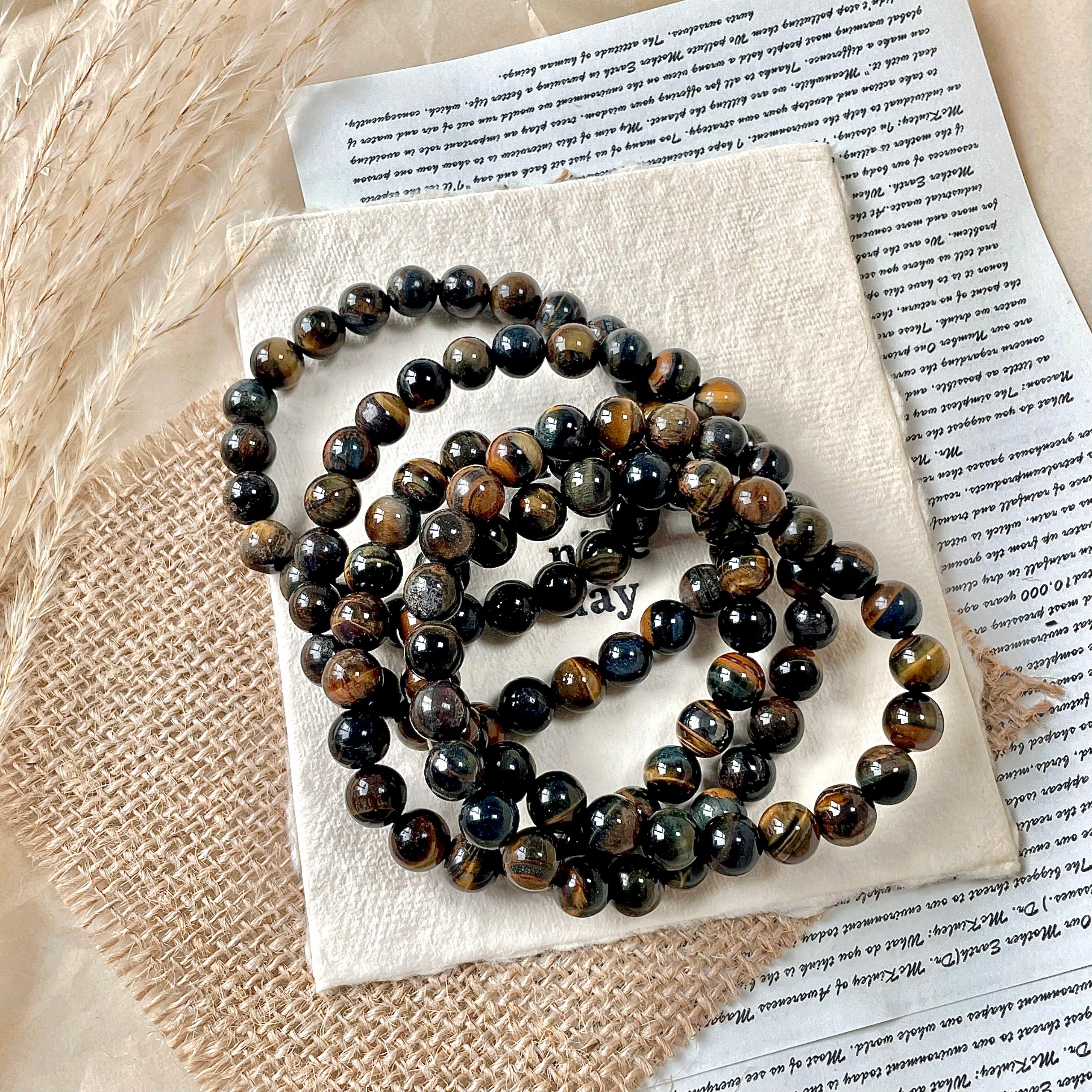 Blue/Gold tiger eye bracelet wholesale-B004