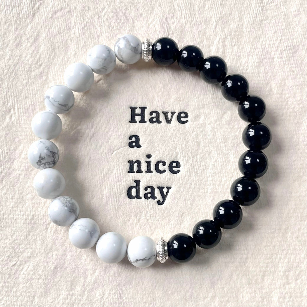 Yin Yang Tai Chi Obsidian Howlite Crystal Bracelet-B010