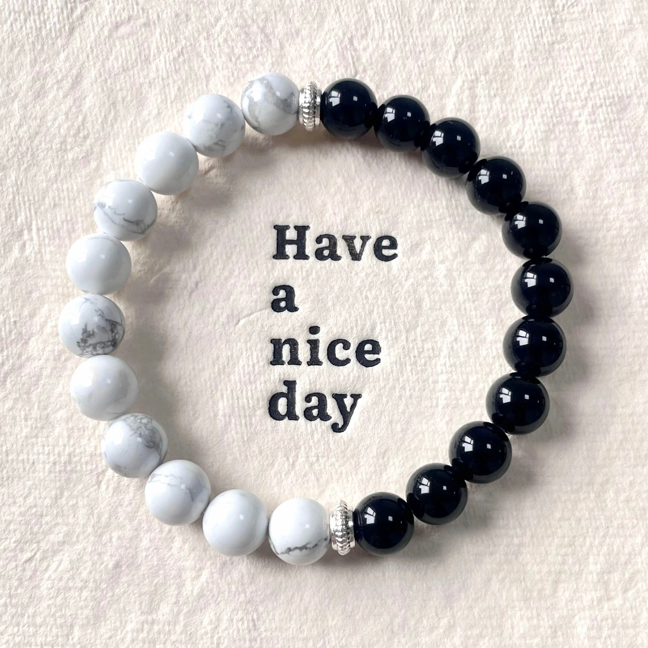 Yin Yang Tai Chi Obsidian Howlite Crystal Bracelet-B010