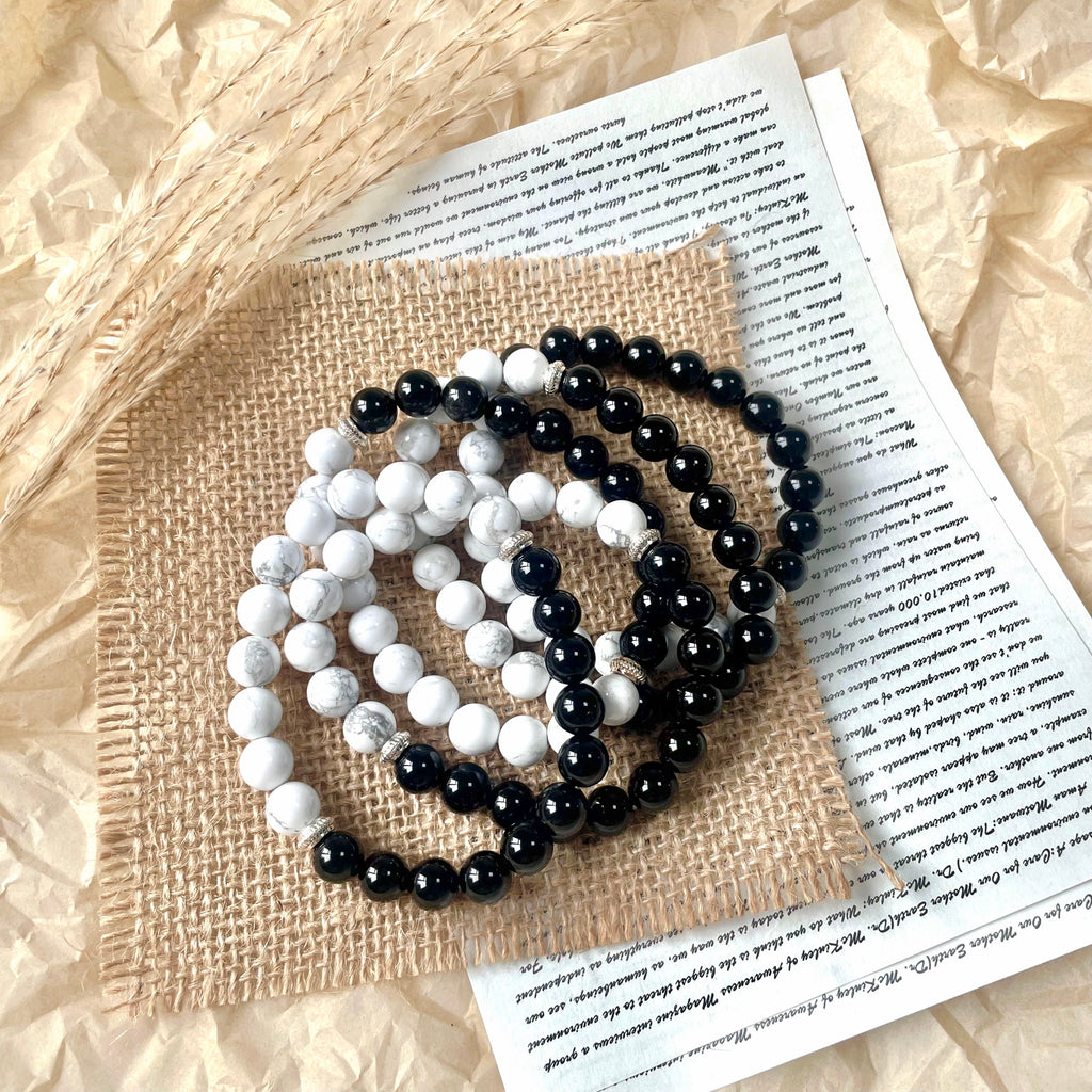 Yin Yang Tai Chi Obsidian Howlite Crystal Bracelet-B010