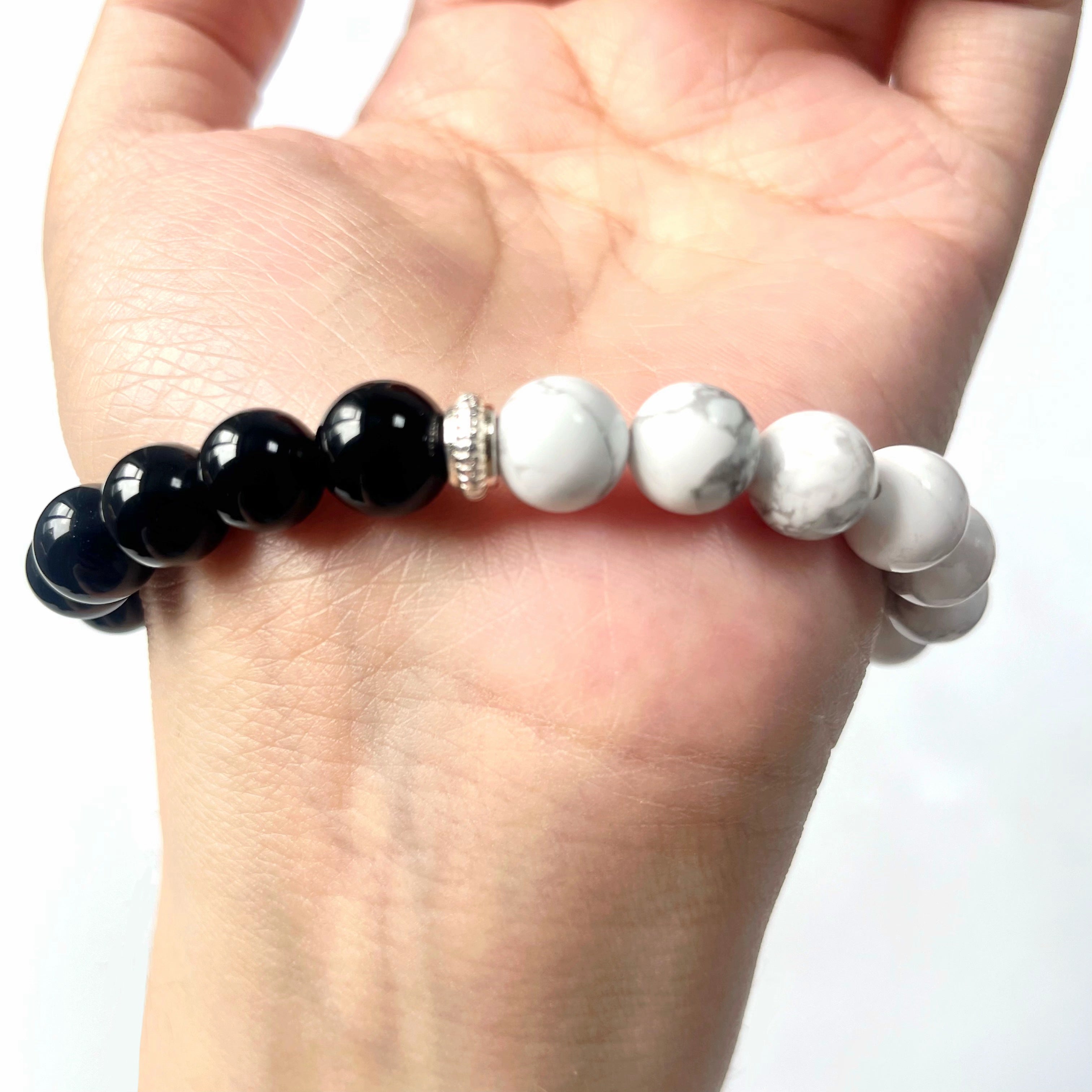 Yin Yang Tai Chi Obsidian Howlite Crystal Bracelet-B010
