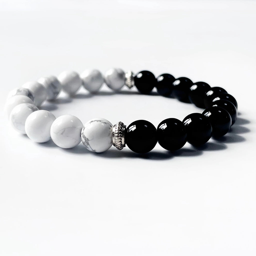 Yin Yang Tai Chi Obsidian Howlite Crystal Bracelet-B010