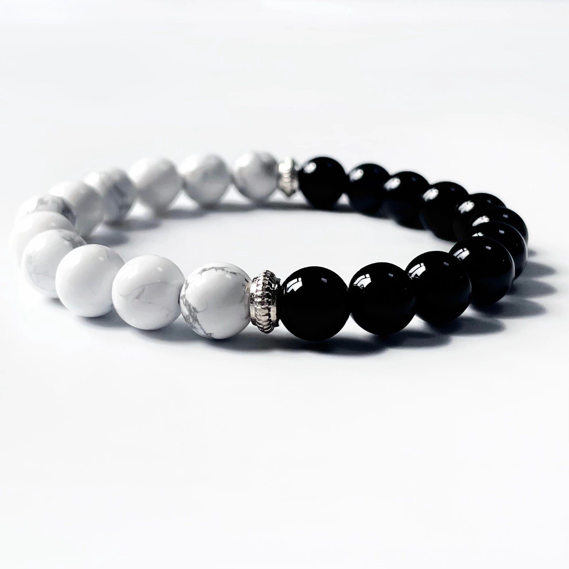 Yin Yang Tai Chi Obsidian Howlite Crystal Bracelet-B010