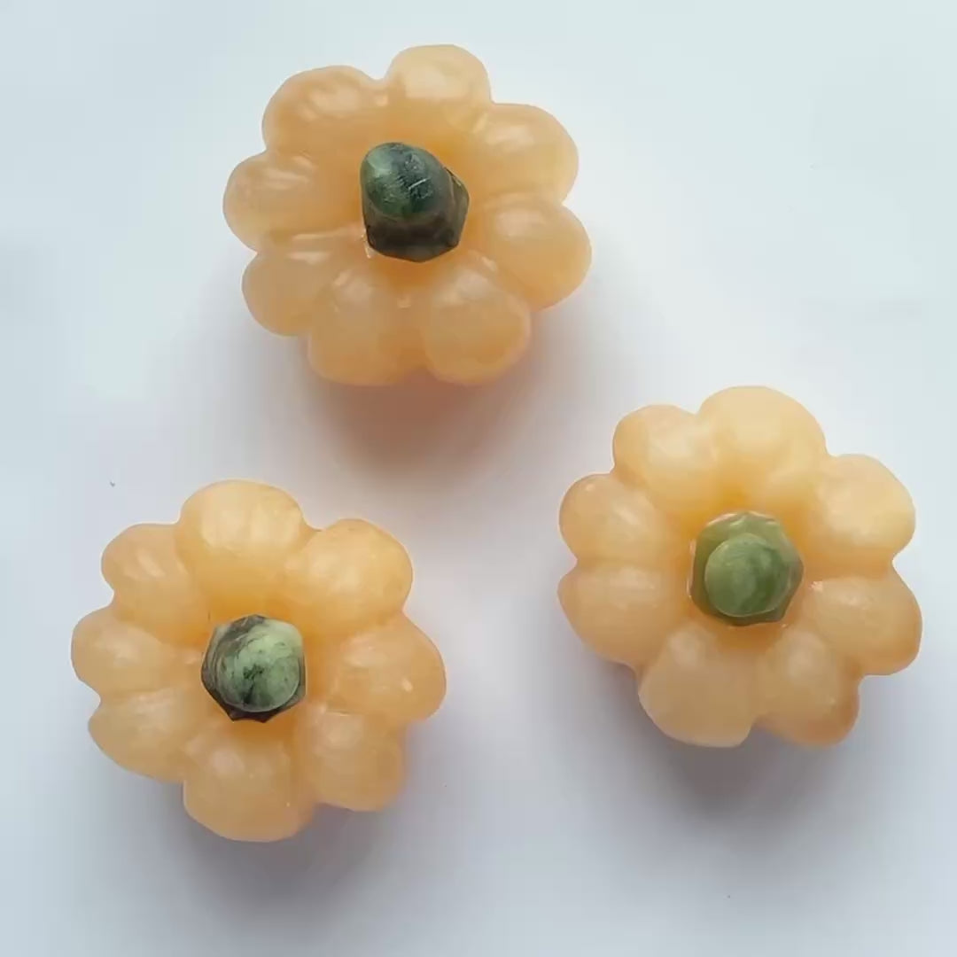 Handmade yellow calcite pumpkin crystal carving-C051