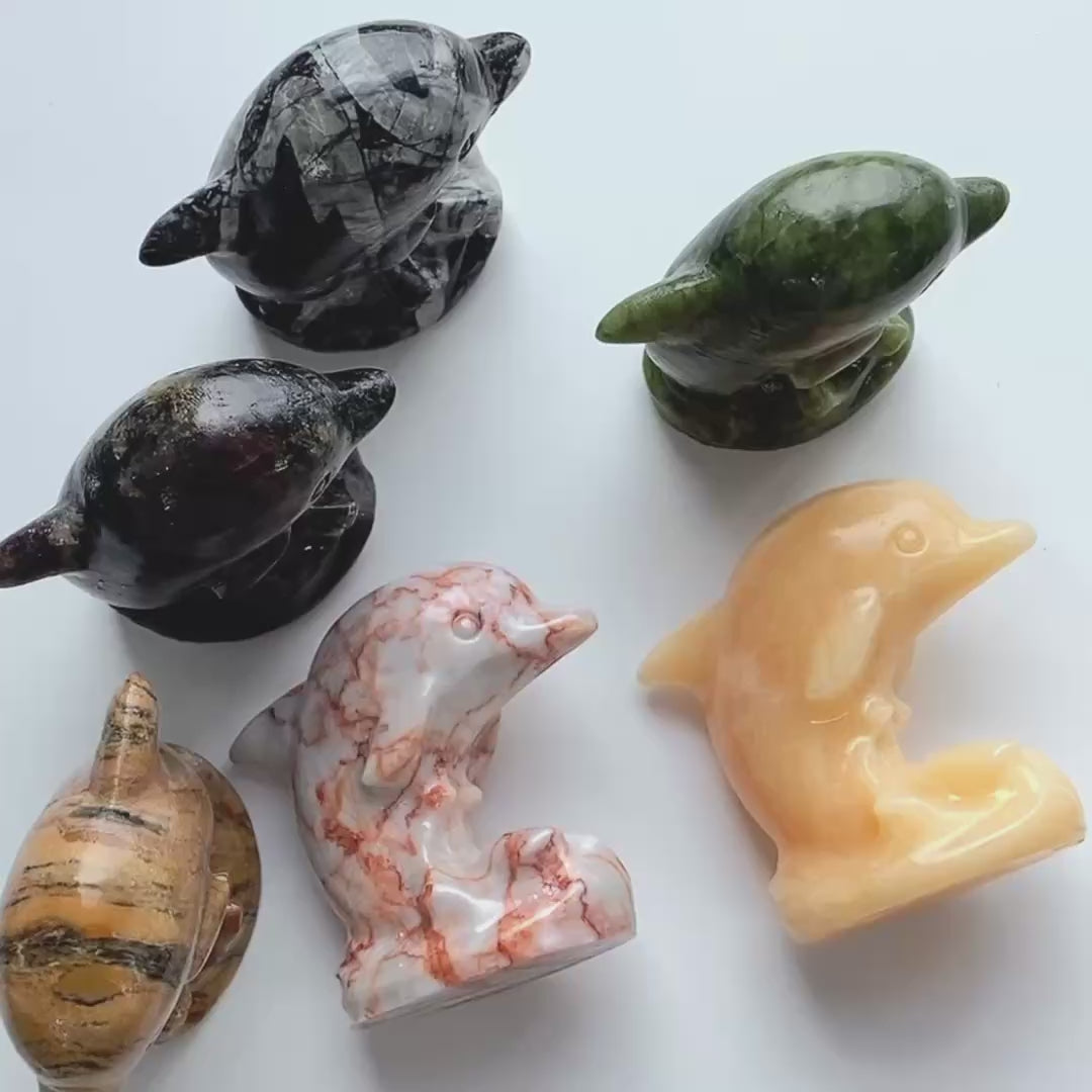 Multi-material handmade dolphin crystal carving-C041