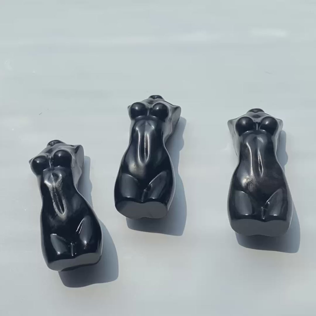 Handmade black obsidian slim model/lady body crystal carving-C031