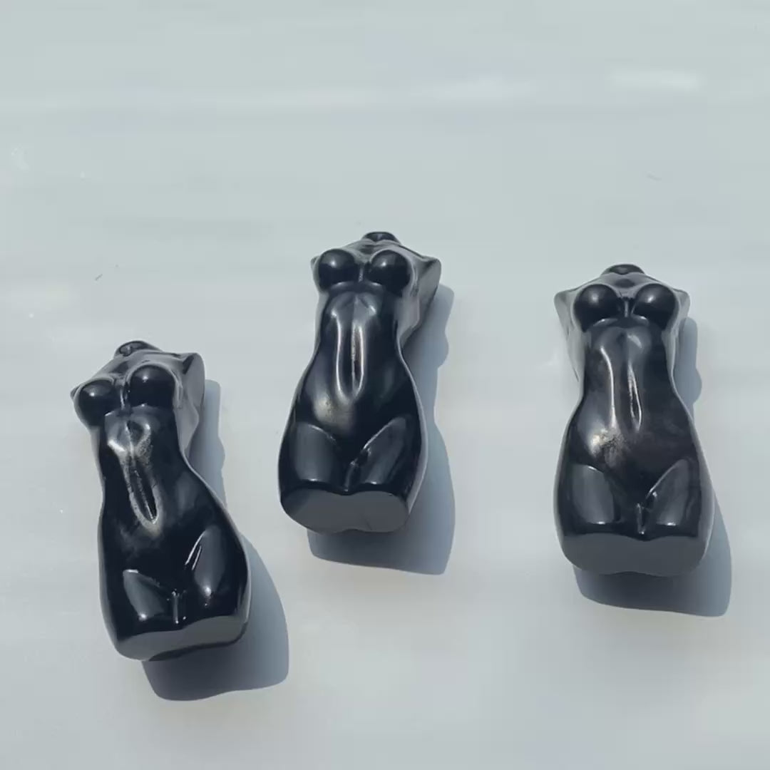 Handmade black obsidian slim model/lady body crystal carving-C031