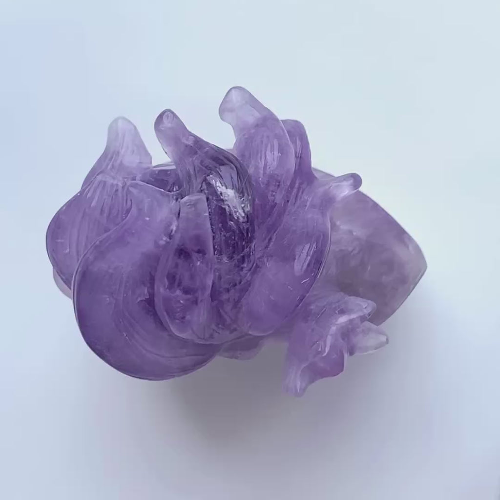 Unique 1pc crystal amethyst nine-tailed fox carving-U001