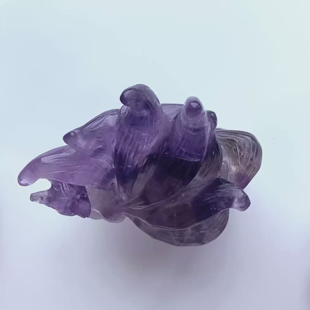 Unique 1pc crystal amethyst nine-tailed fox carving-U002
