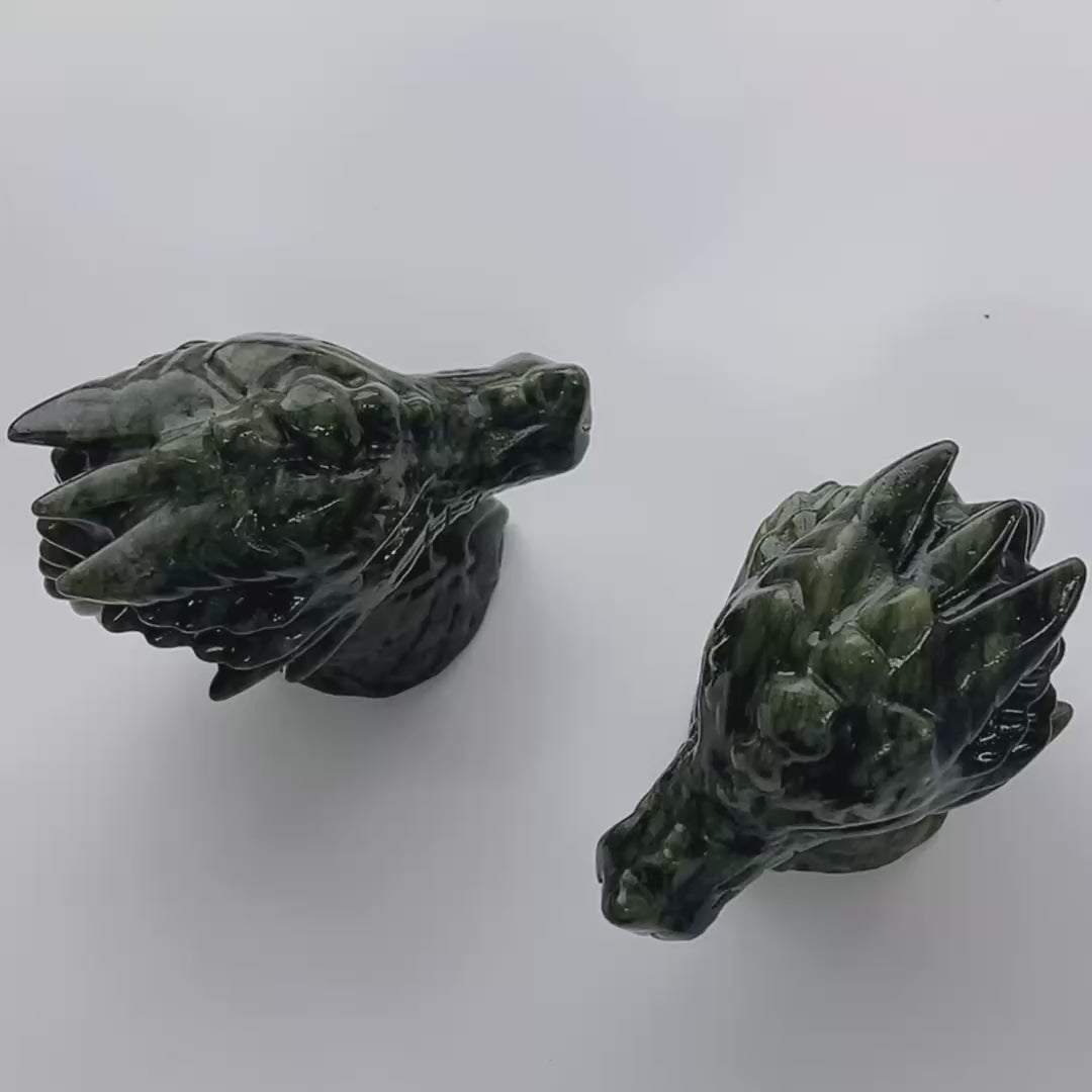 1PC natural green jade dragon head crystal carving-C062