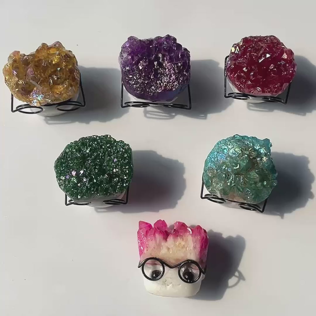Colorful crystal aura quartz cluster hedgehog-C011
