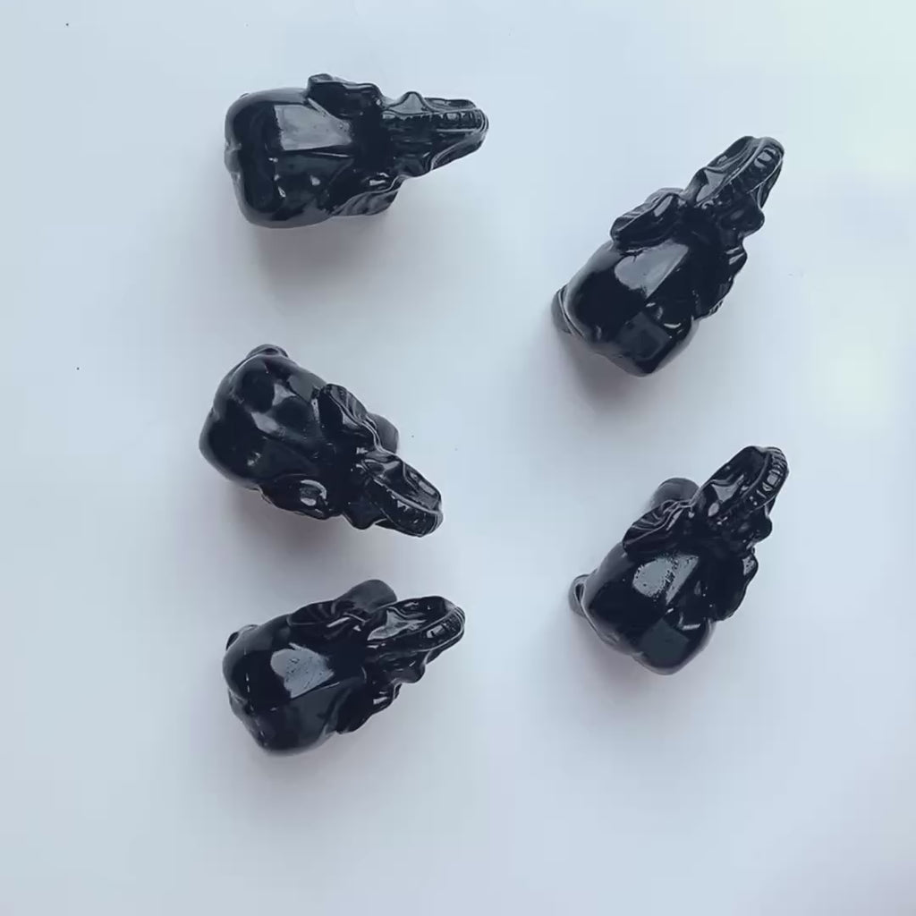 Handmade small black obsidian elephant crystal carving-C059