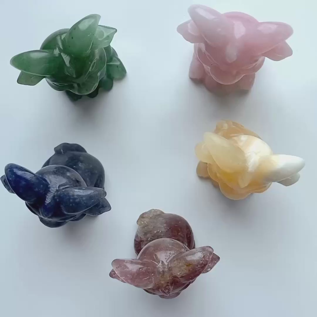 Multi-material handmade Cute Horned Goat crystal carving-C049