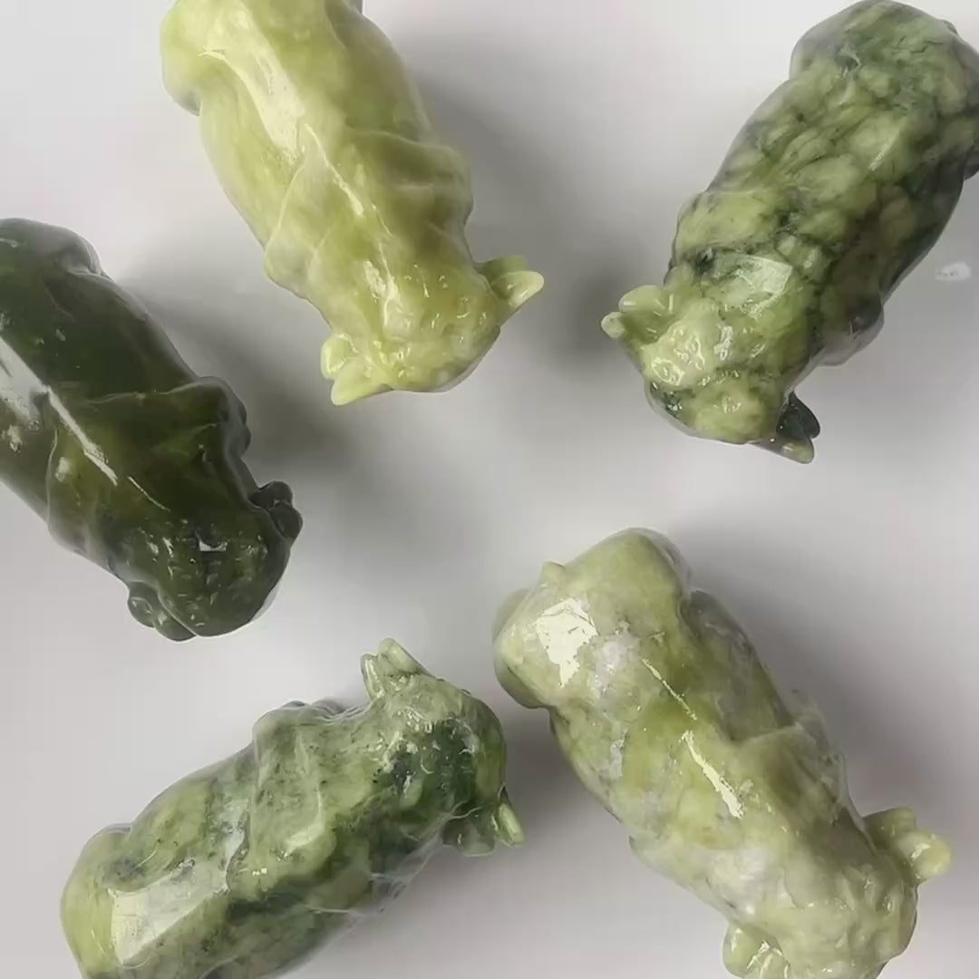 1PC natural green jade bison crystal carving-C013