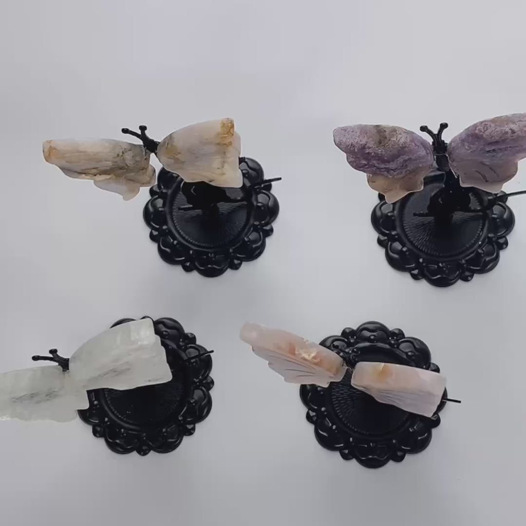 Crystal Butterfly Wing Carving with Cat Metal Stand (Mixed Materials)-C065