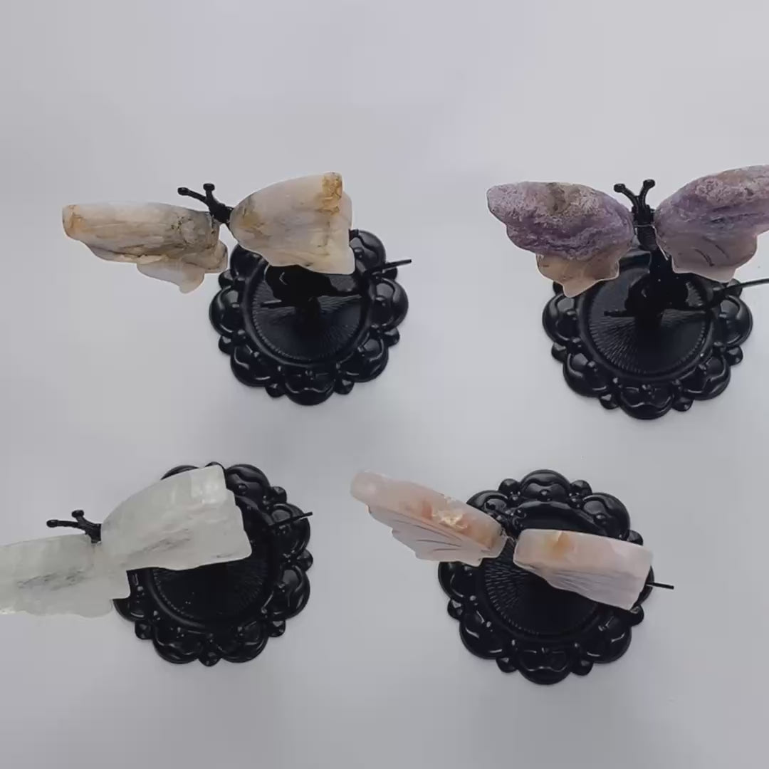 Crystal Butterfly Wing Carving with Cat Metal Stand (Mixed Materials)-C065