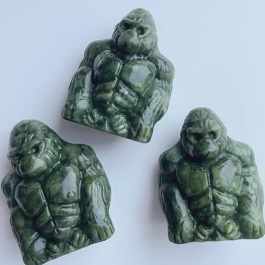 1PC natural green jade muscle gorilla crystal carving-C025