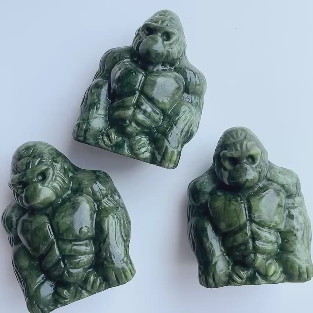 1PC natural green jade muscle gorilla crystal carving-C025