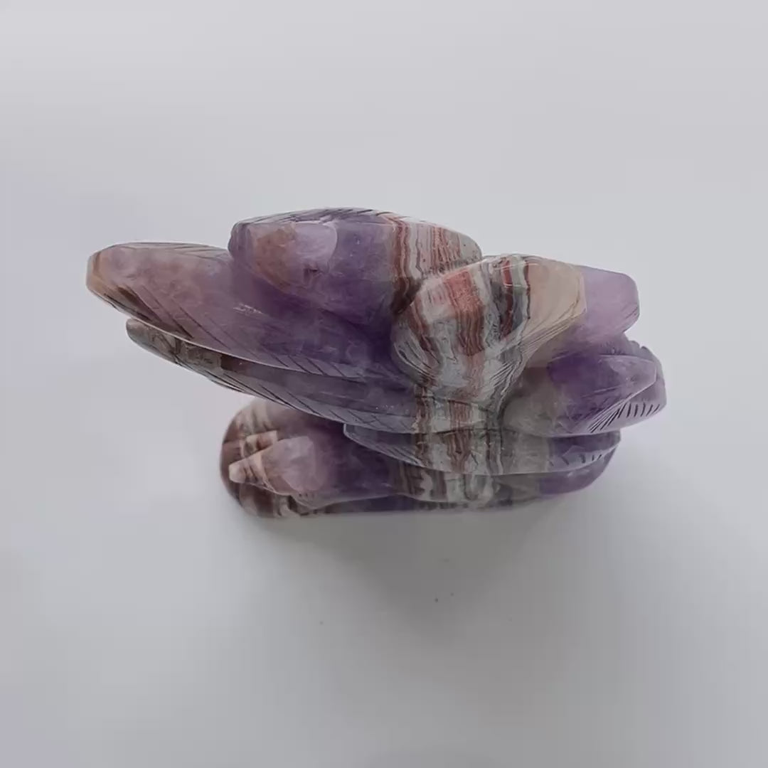 Unique amethyst mixed agate 1pc crystal nine-tailed fox carving-U004