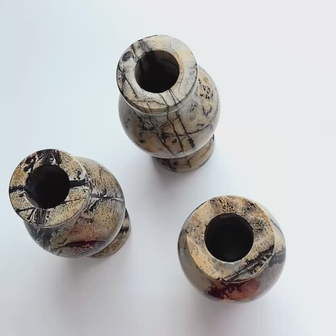 Chinese painting stone vase carving natural stone art figurine-C056