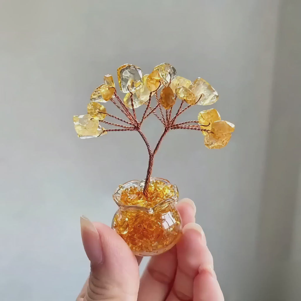 Small Rose quartz amethyst citrine green aventurine chips tree crystal ornament C002