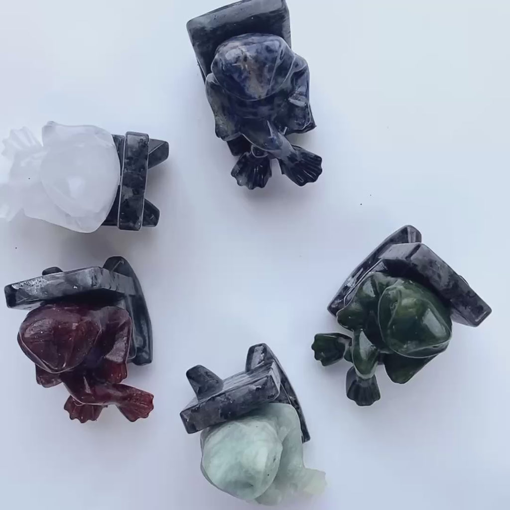 Multi-material handmade frog in a rocking chair crystal carving-C033