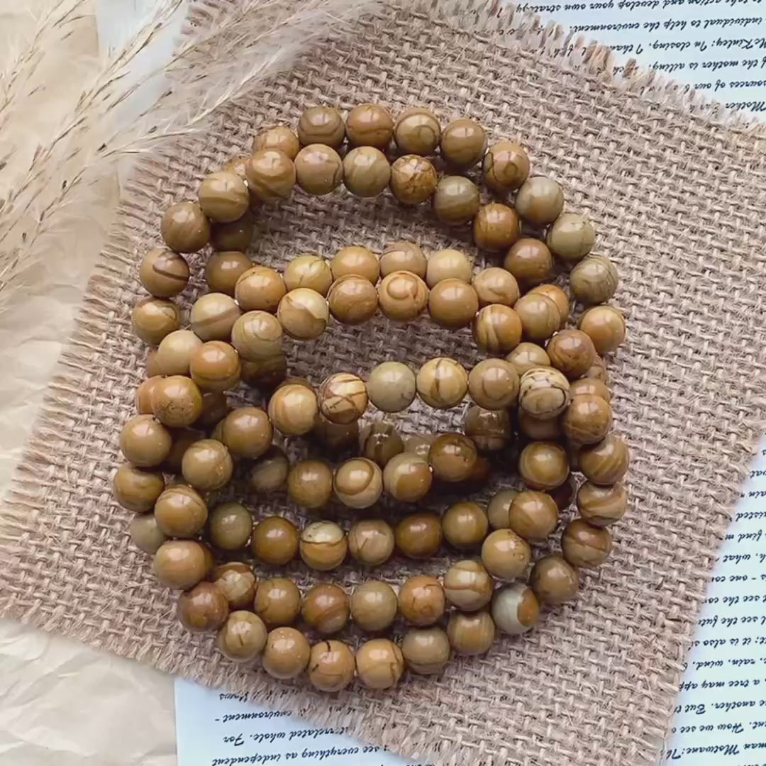 Wood lace jasper crystal bracelet-B021