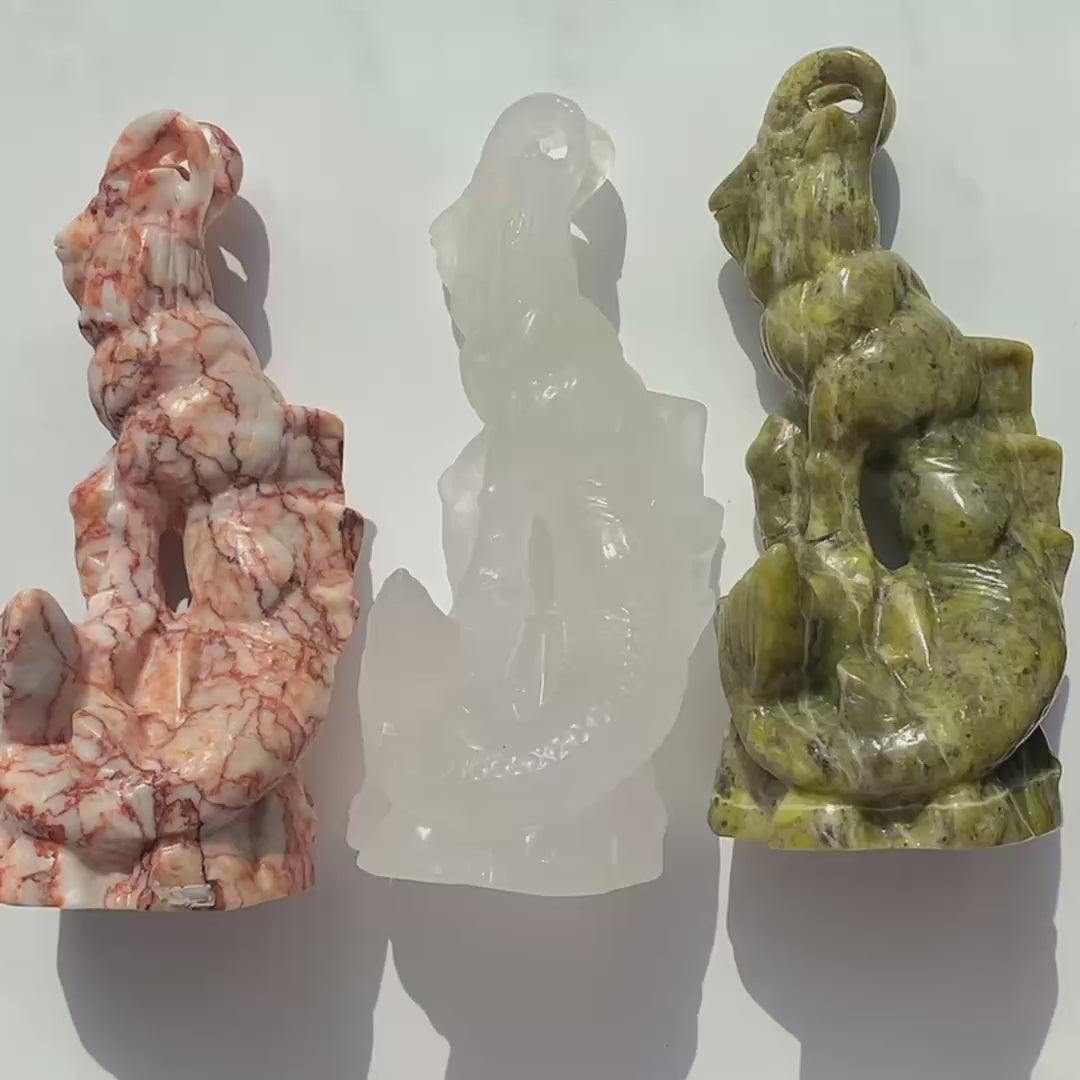 Multi-material handmade goat demon crystal carving-C028
